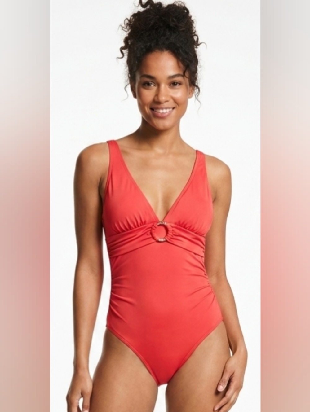 Michael Kors Orange Red One Piece Swimsuit Ring Detail Resortwear Vacation Beach